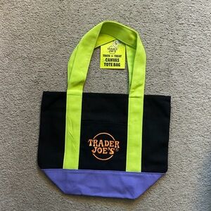 Trader Joe's Black Canvas Mini Tote Bag Halloween Edition 💀💜